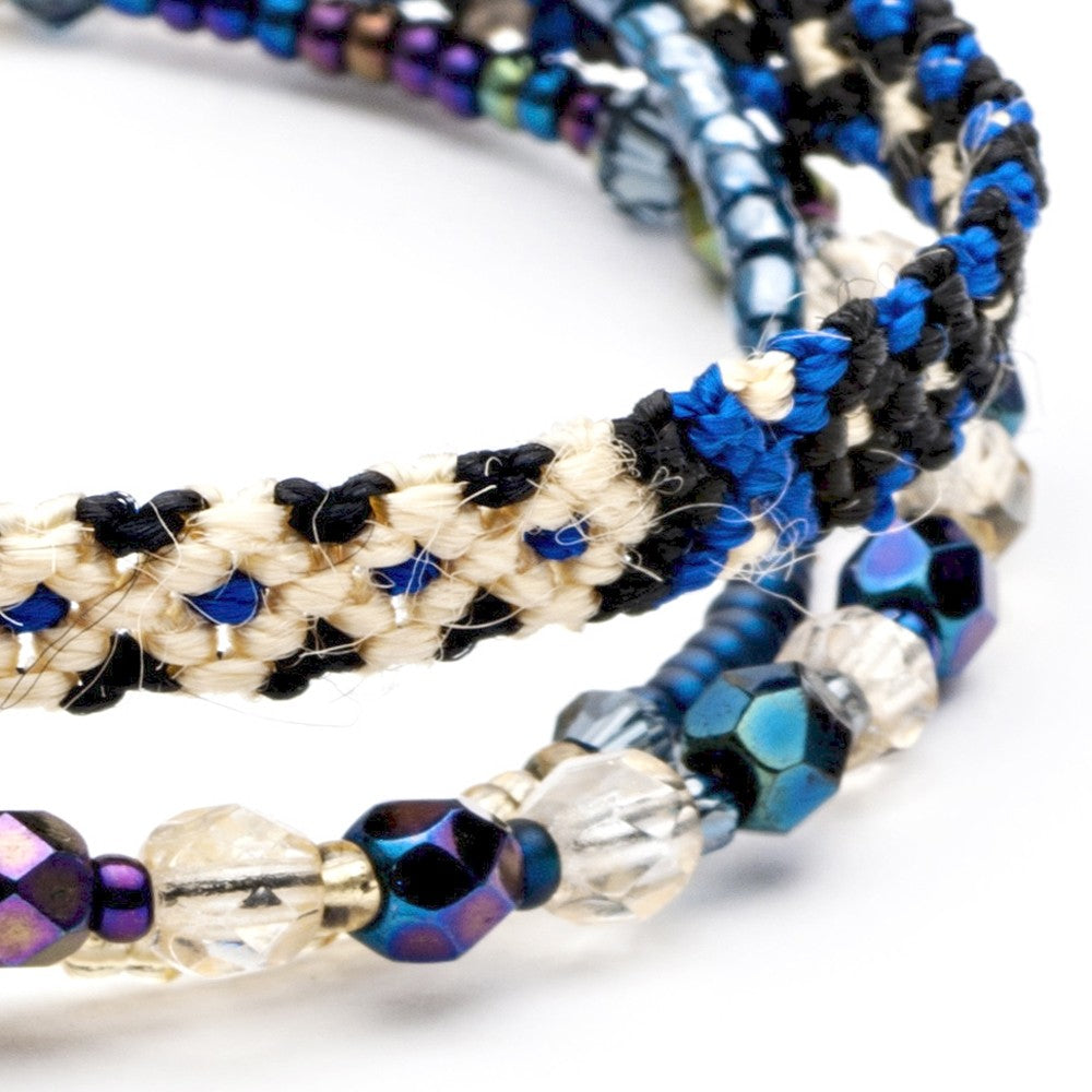 Blue Midnight Elki Macrame Crystal Wrap Bracelet