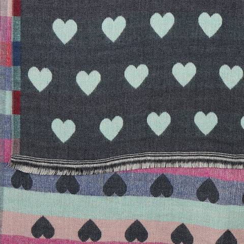 Grey & Pastel Reversible Multicoloured Heart & Check Scarf