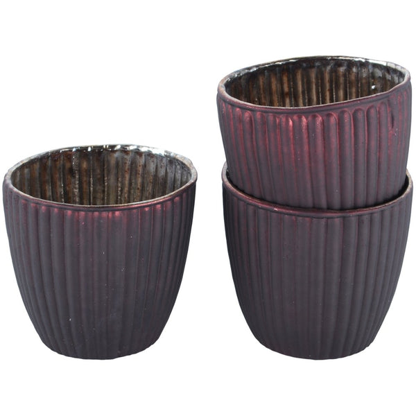 Dark Red Ribbed Beaker Votive Large