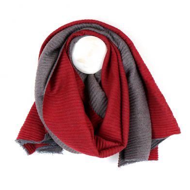 Red And Grey Pleated Reversible Scarf