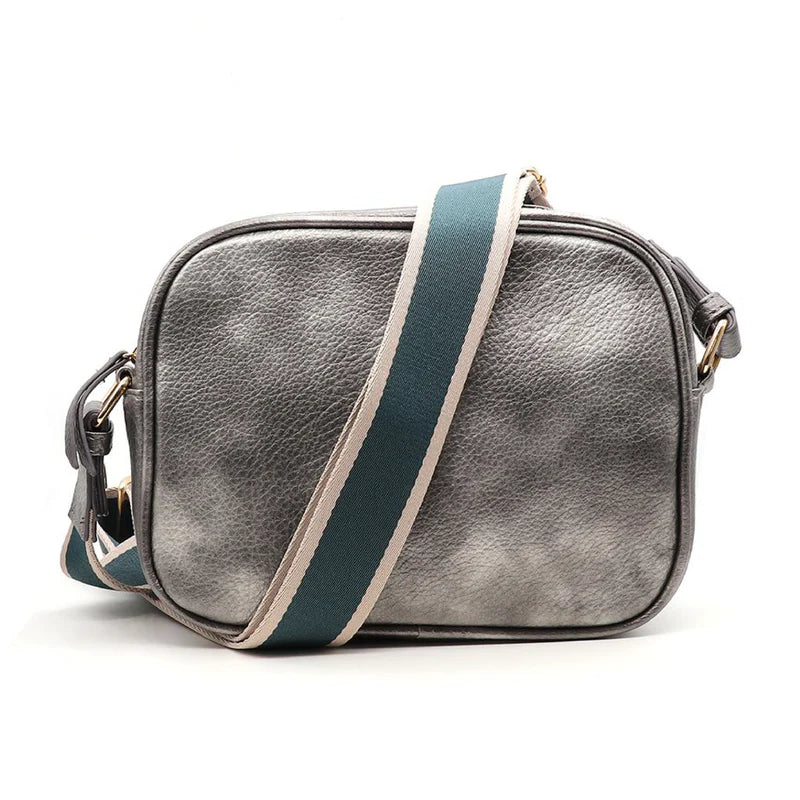 Bronze Vegan Leather Crossbody Bag With Striped Strap