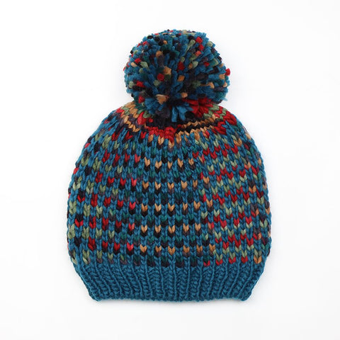 Blue Teal Space Dyed Bobble Hat