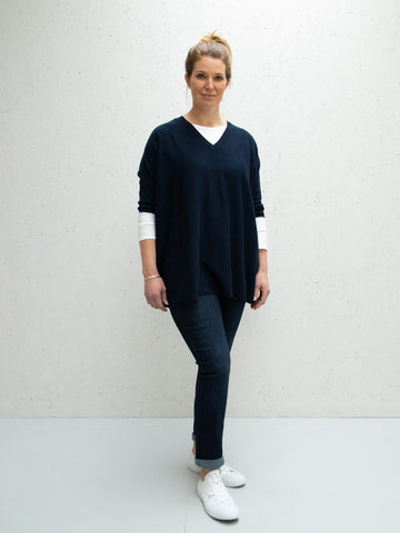 Navy Clara V-Neck Jumper