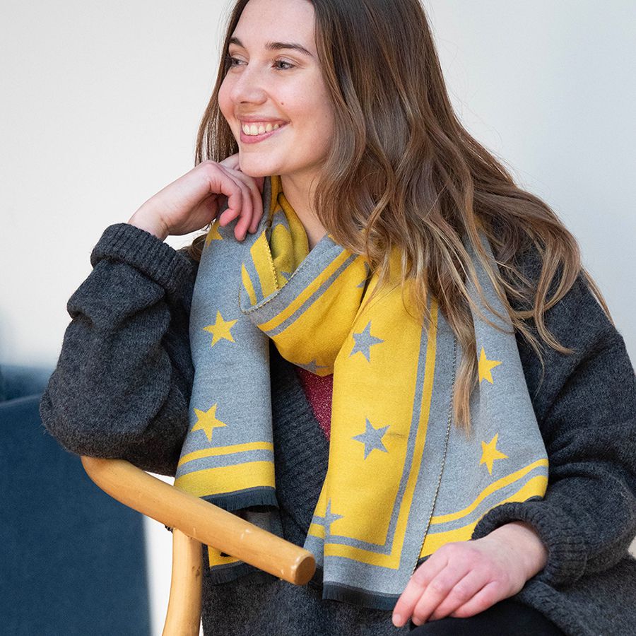 Yellow & Grey Reversible Star Scarf