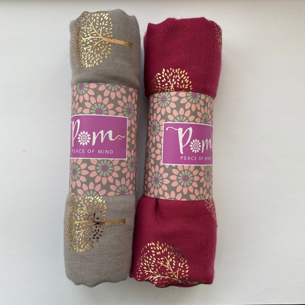 Gold Tree of Life Scarves Mulberry & Taupe
