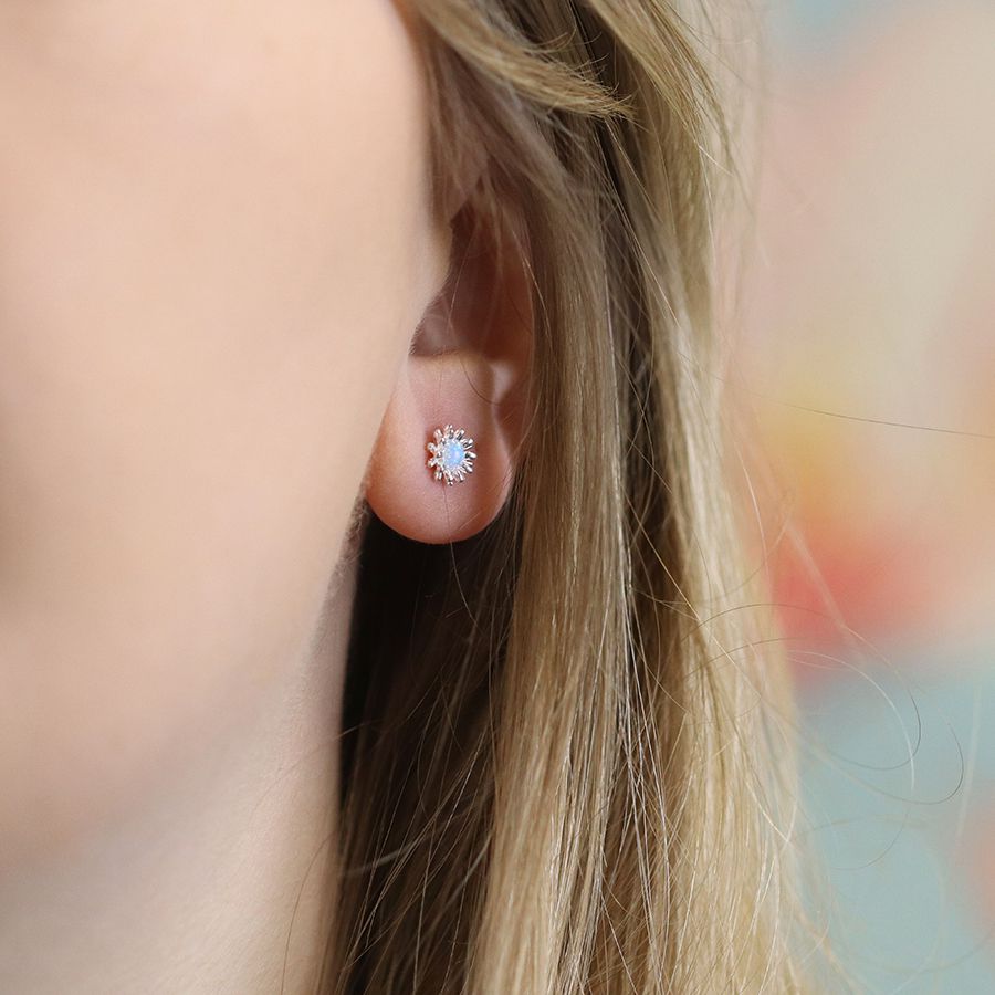 Sterling Silver Blue Opal Flower Burst Earrings