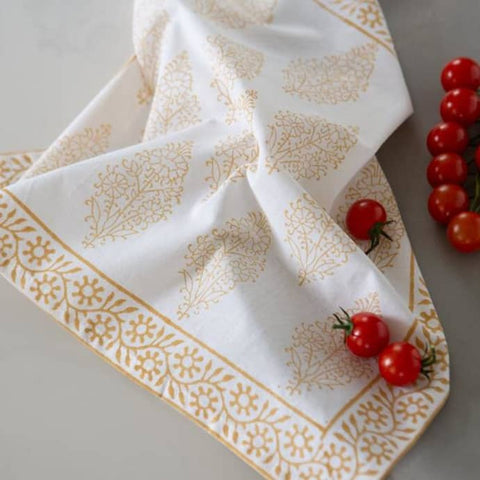 Saffron Cotton Hand Block Print Tablecloth