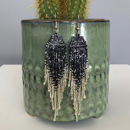 Gunmetal & Silver Shimmer Beaded Earrings