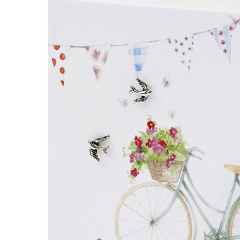 Boxed Bicycle & Bunting Silver Earring Card