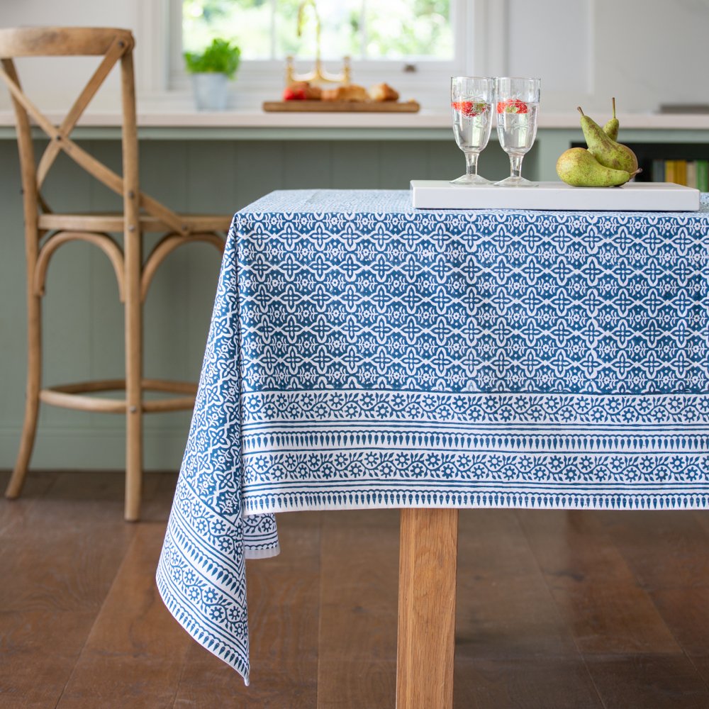 Sapphire Cotton Hand Block Print Tablecloth