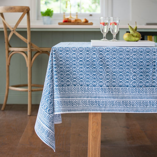 Sapphire Cotton Hand Block Print Tablecloth