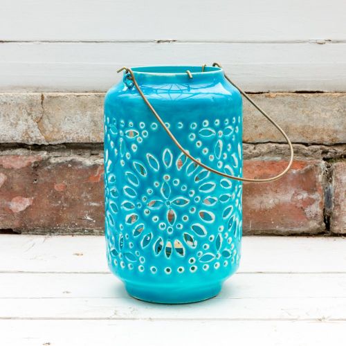 Moroccan Cut-Out Lantern Turquoise