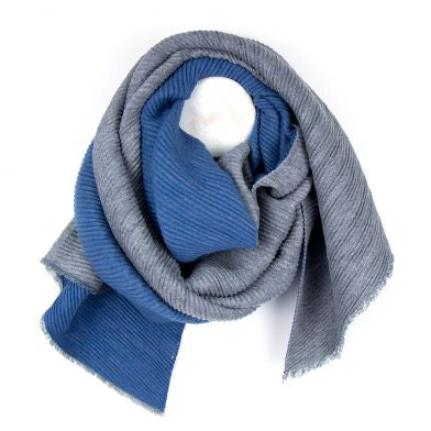 Blue And Grey Pleated Reversible Scarf
