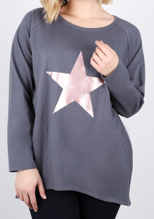 Charcoal Robyn Top With Rose Gold Giant Star