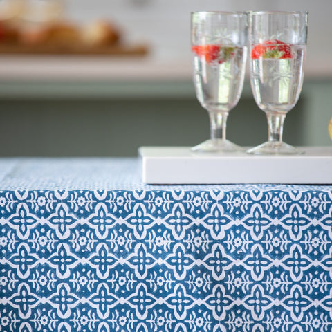 Sapphire Cotton Hand Block Print Tablecloth