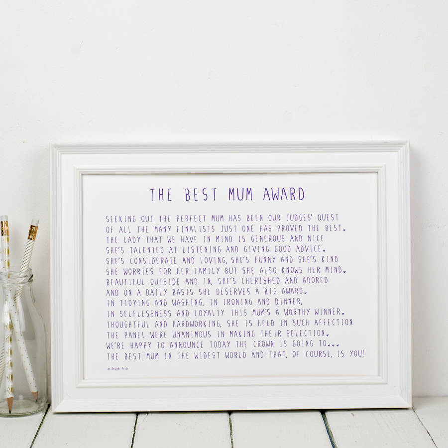 Best Mum Award Poem Print