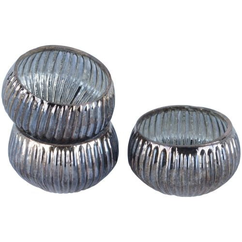 Silver Ribbed Mini T Light Holder