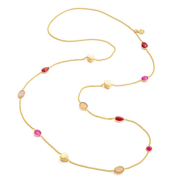 Fuchsia Chalcedony Semi-Precious Gold Necklace