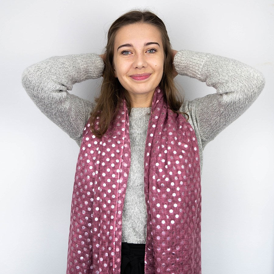 Washed Pink Scarf With Metallic Polka Dot Print