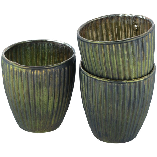 Dark Green Ribbed Beaker Votive Small