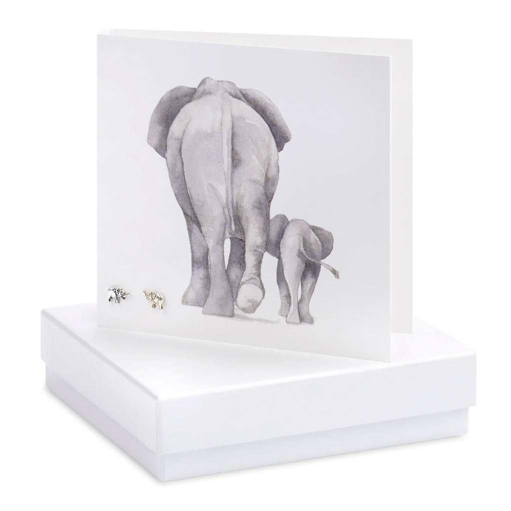 Boxed Elephant Silver Earring Card