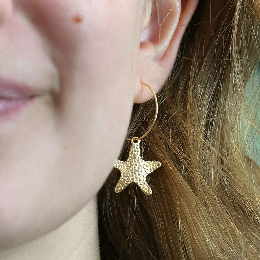 Gold Starfish Hoop Earrings