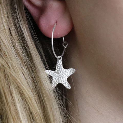 Silver Starfish Hoop Earrings