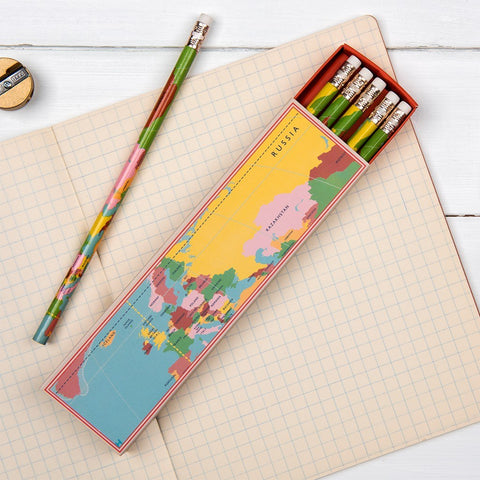 World Map Pencils - Boxed Set of 6