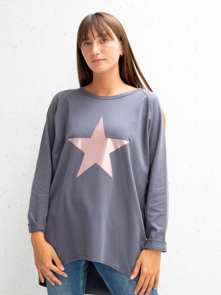 Charcoal Robyn Top With Rose Gold Giant Star