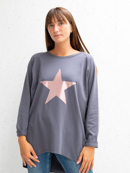 Charcoal Robyn Top With Rose Gold Giant Star