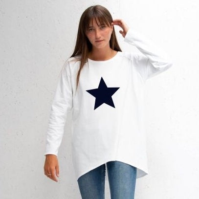 White Robyn Top With Navy Giant Star