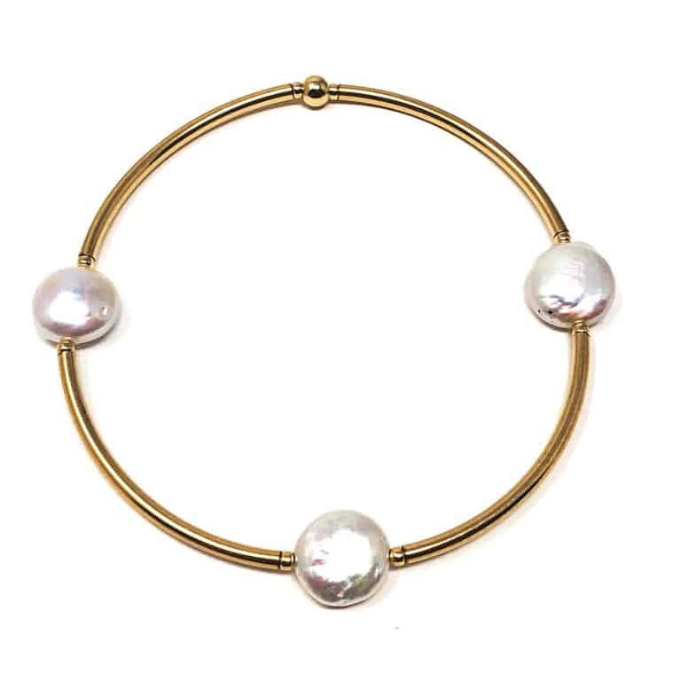 Gold Biwa Pearl Stretch Bracelet