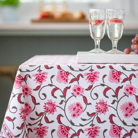 Pink Berry Cotton Hand Block Print Tablecloth