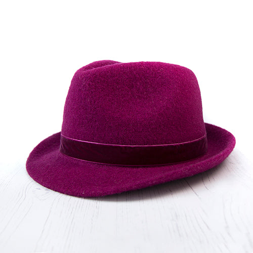 Berry Wool Hat With Velvet Trim