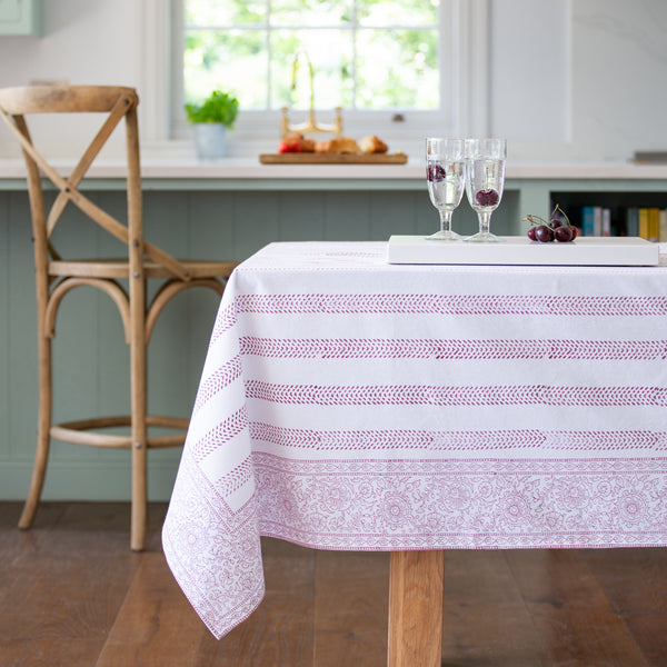 Rasberry Cotton Hand Block Print Tablecloth