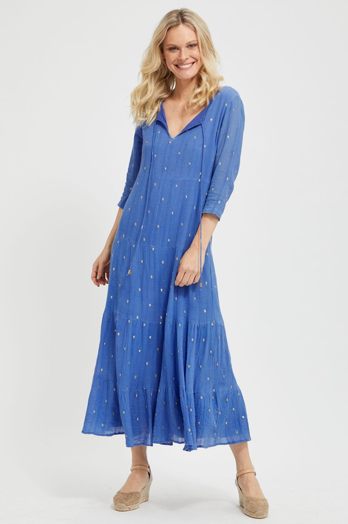 Blue cotton midi best sale dress