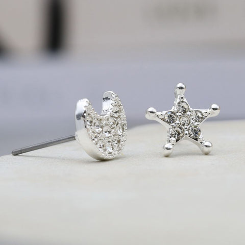Silver Plated Star & Moon Stud Earrings