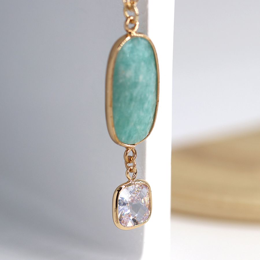 Gold, Aqua & Crystal Drop Necklace