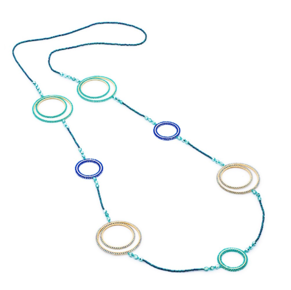Blue Teal Delica Multi Hoop Long Necklace