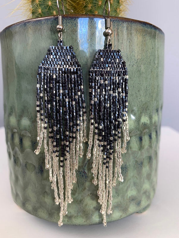 Gunmetal & Silver Shimmer Beaded Earrings