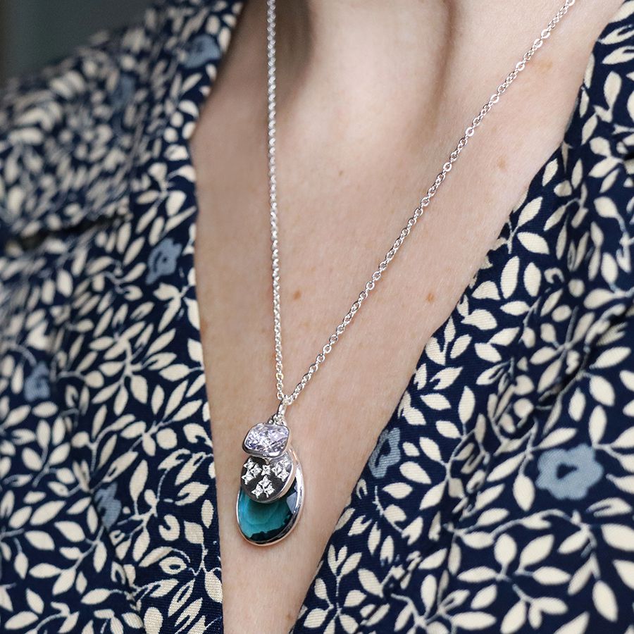 Silver Plated Blue Crystal Pendant Necklace