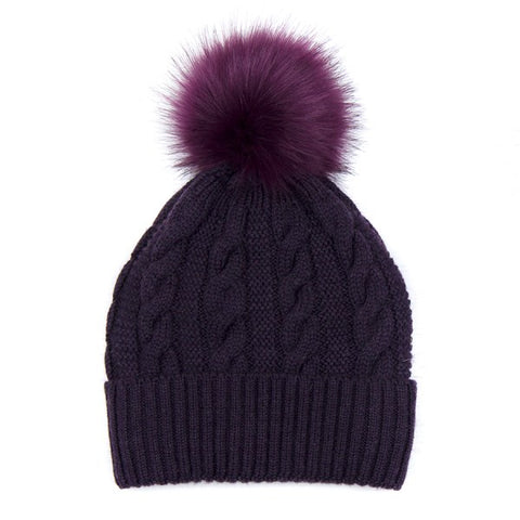Mulberry Cable Knit Faux Fur Bobble Hat