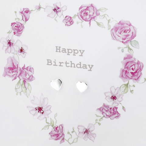 Boxed Floral Heart Wreath Happy Birthday Silver Earring Card
