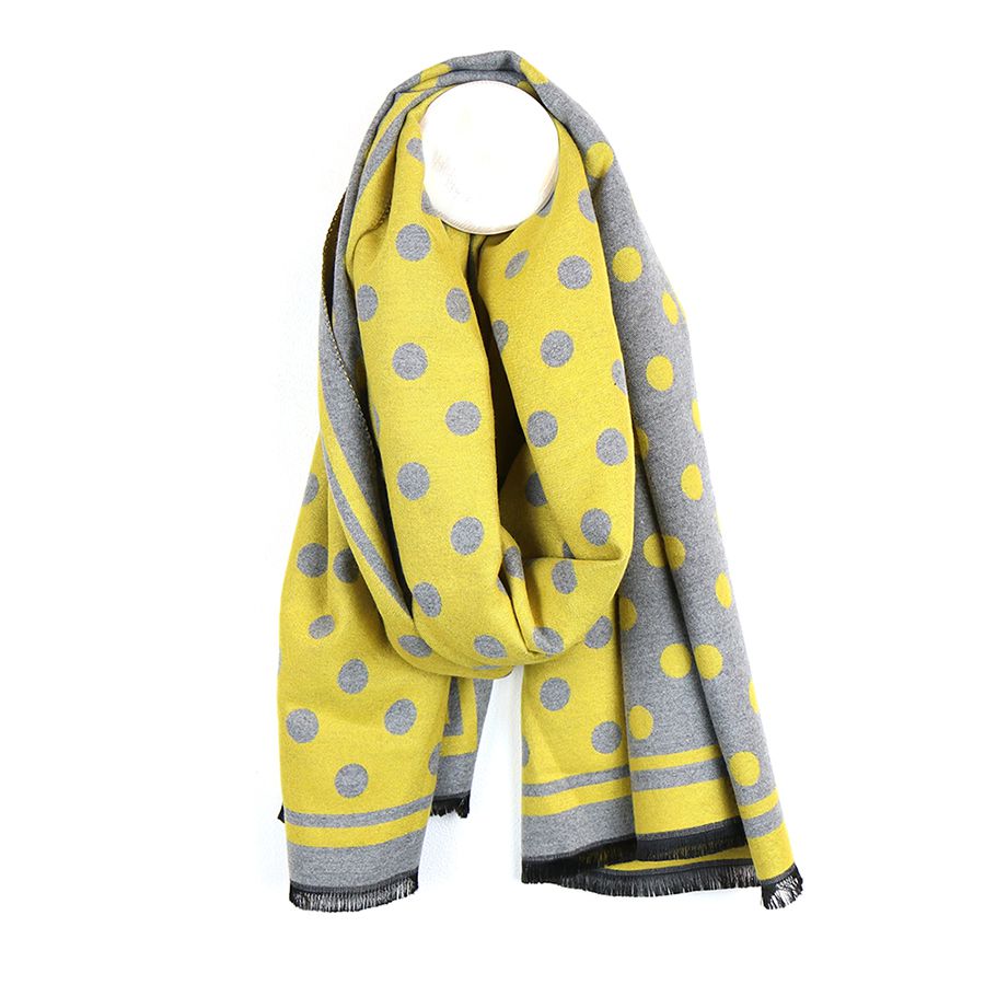 Yellow & Grey Reversible Dot Scarf