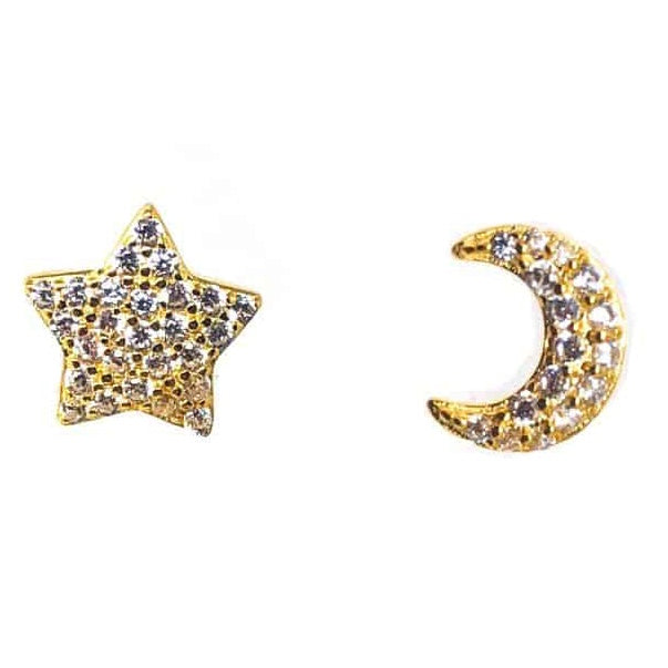 Star & Moon Stud Earrings Gold