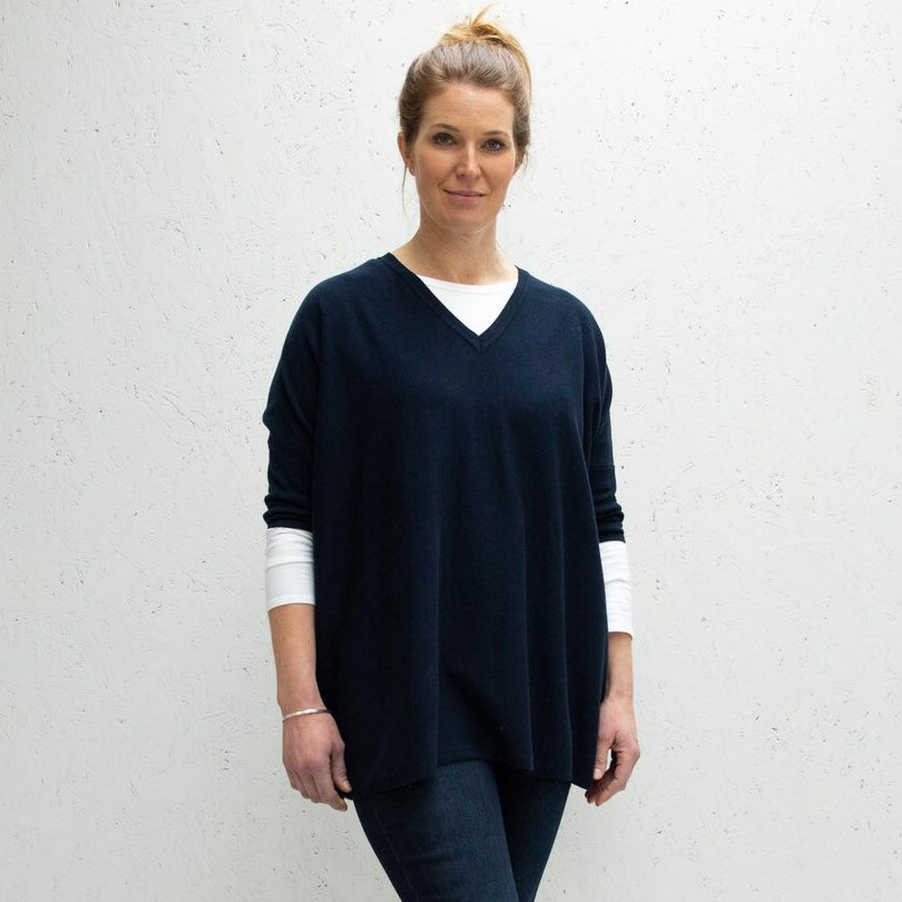 Navy Clara V-Neck Jumper