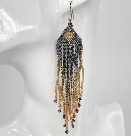 Metallic Gunmetal & Gold Beaded Earrings