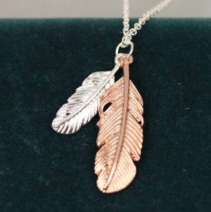 Silver Plated & Rose Gold Feathers Necklace