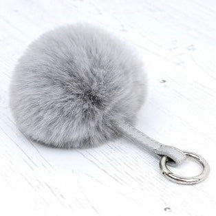 Pale Grey Faux Fur Pom-Pom Keyring