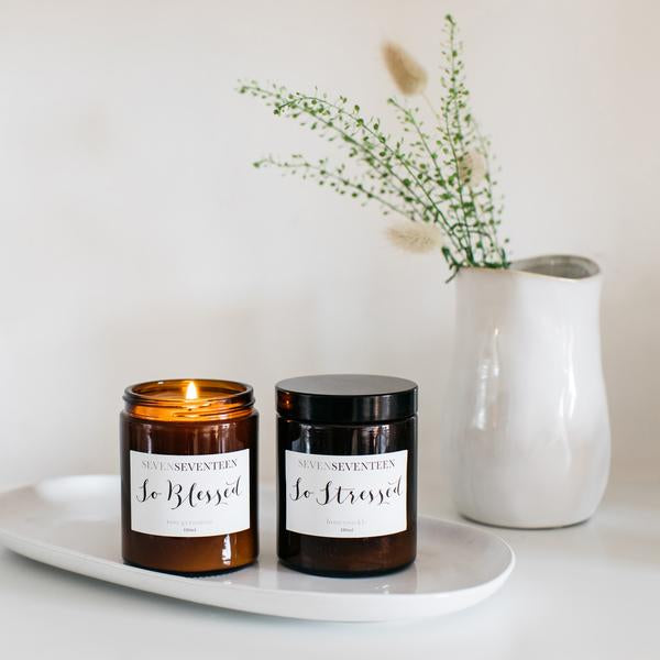 Rose Geranium & Honeysuckle Scented Candle Duo So Blessed So Stressed